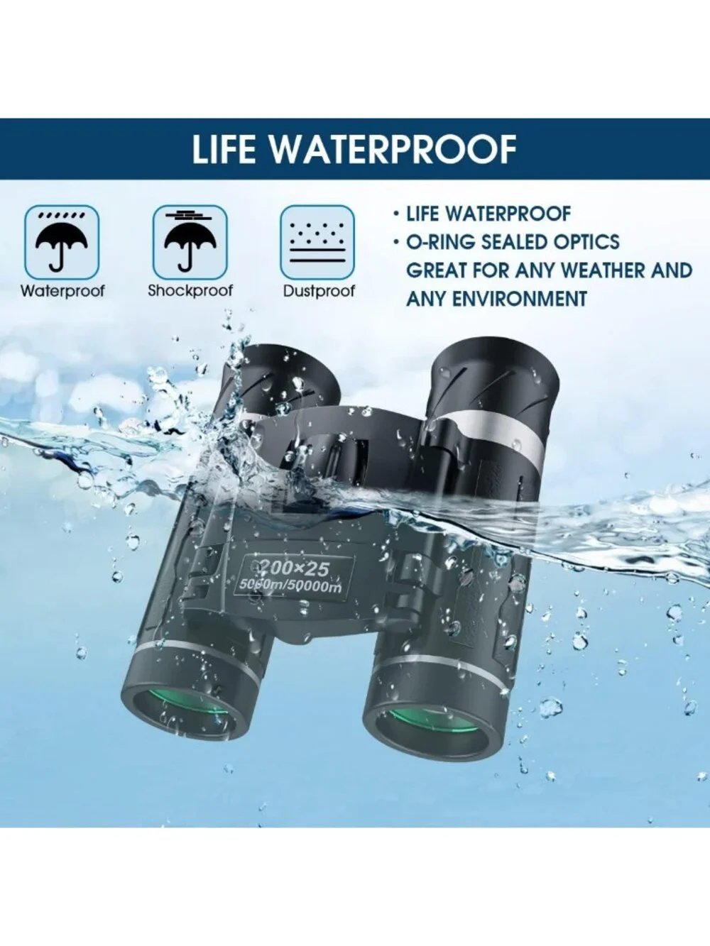 High-Powered Compact Binoculars for Adults & Kids - Waterproof Mini Pocket
